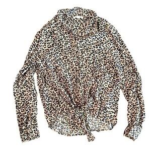 Beach Lunch Lounge Tie Front Button Down Shirt - Size Small - Animal Print